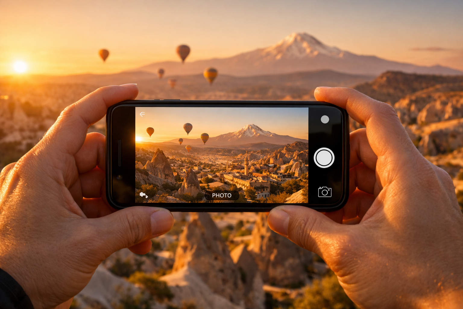 Mobil telefon ile profesyonel fotoğraf çeken kullanıcı