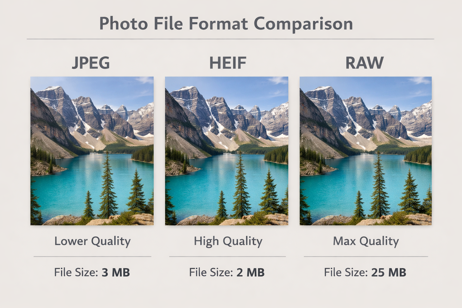 JPEG, HEIF ve RAW dosya formatlarının karşılaştırılması